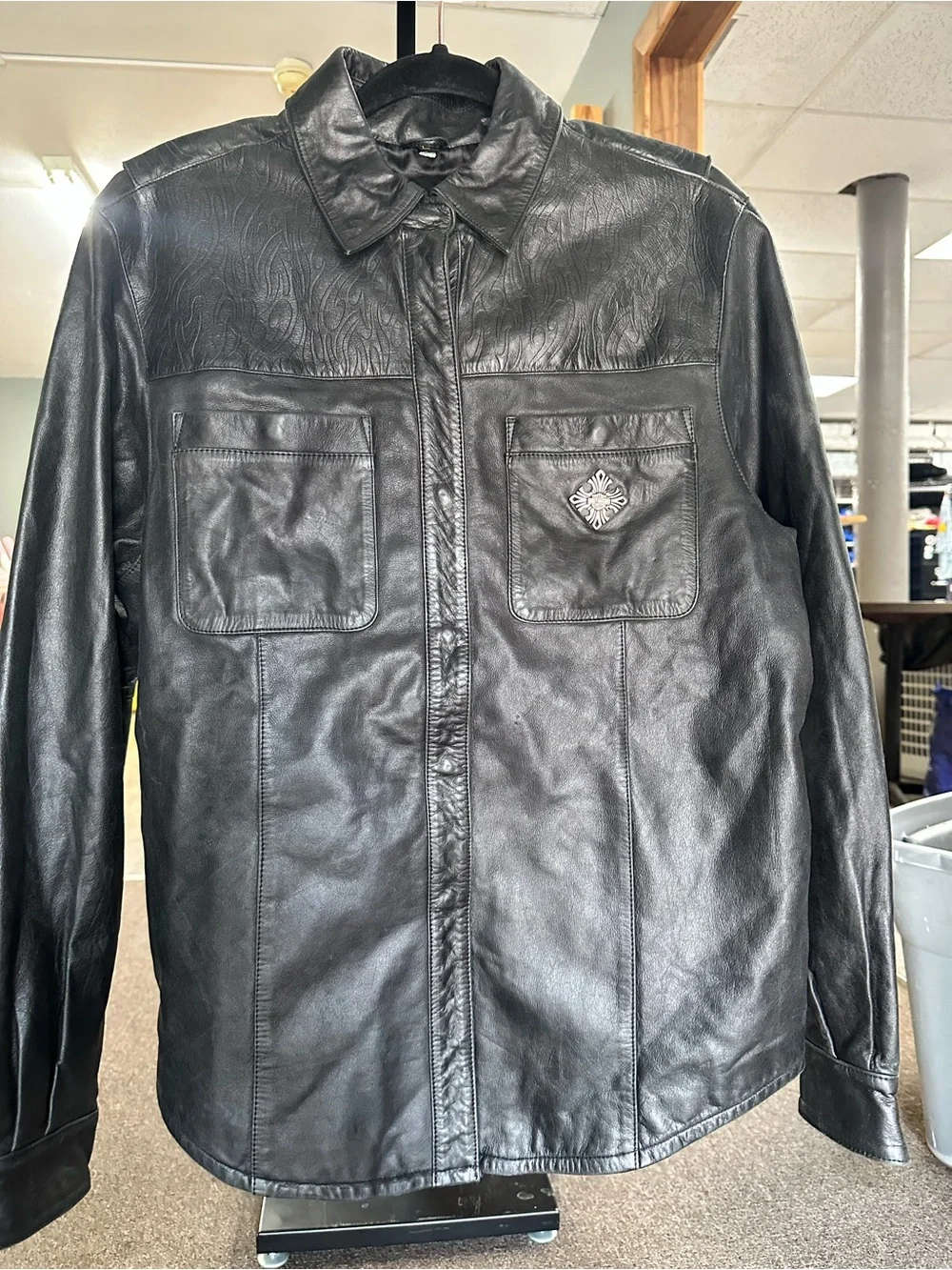 Harley-Davidson Black Leather Shirt Jacket with Embossed Yoke